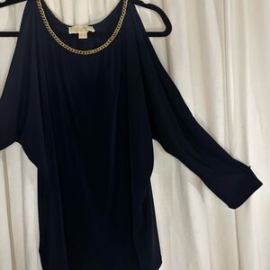 Michael Kors Black Blouse with Gold Chain Accent